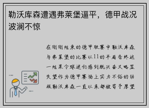 勒沃库森遭遇弗莱堡逼平，德甲战况波澜不惊