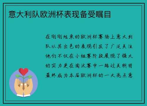 意大利队欧洲杯表现备受瞩目
